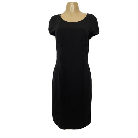 Armani Collezioni Dress Scoop Neck Cap Sleeve Black Sheath Stretch Back … - Picture 1 of 5